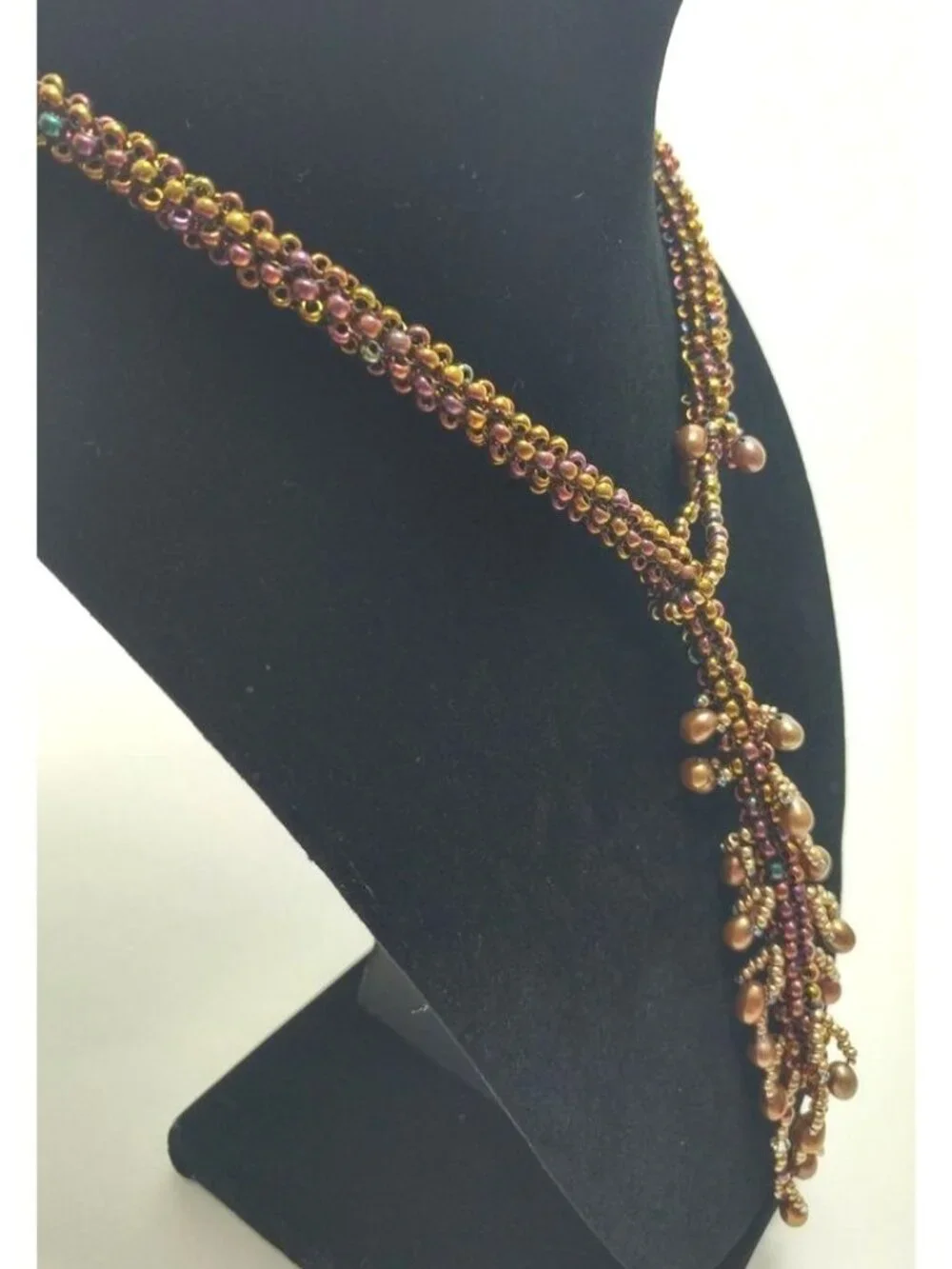 Freshwater Pearls Swarovski Crystals Lariat Necklace Japanese Beads Artisan-Made - Picture 3 of 8